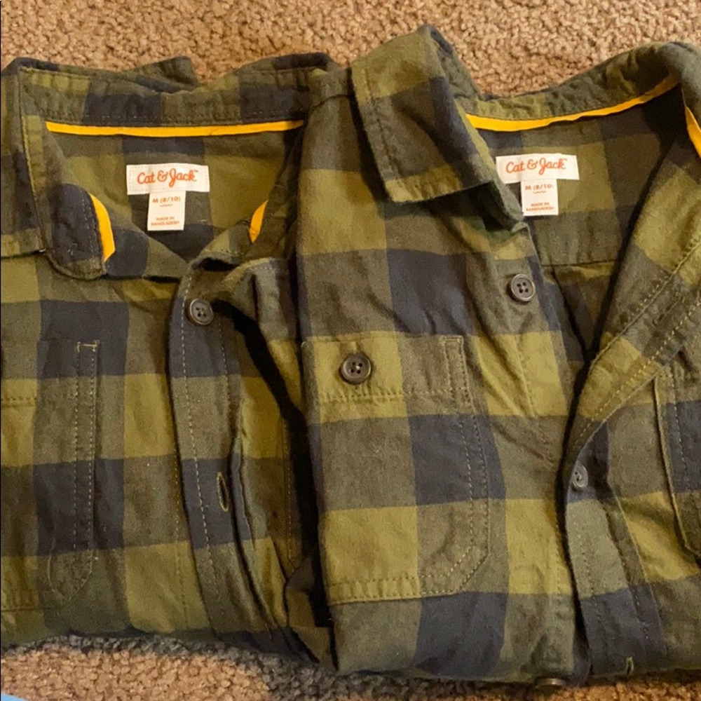 Cat & Jack Olive Buffalo Plaid Flannel Youth M
